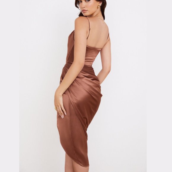 House of CB Reva Toffee Satin Balcony Corset Dress - Picture 3 of 11